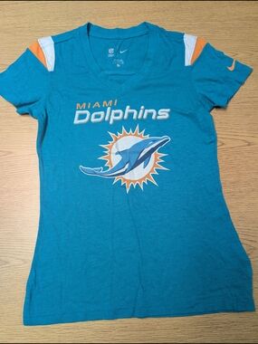 Nike Teal Miami Dolphins Logo V-Neck Tee with Orange Accents
